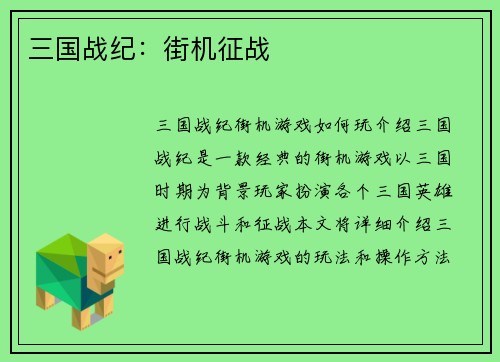 三国战纪：街机征战